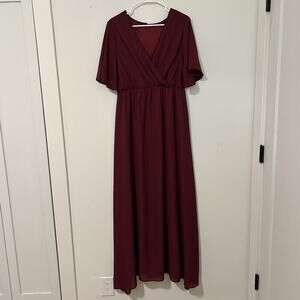 PinkBlush Dress Womens XL Burgundy Chiffon Bell Sleeve Maternity Maxi